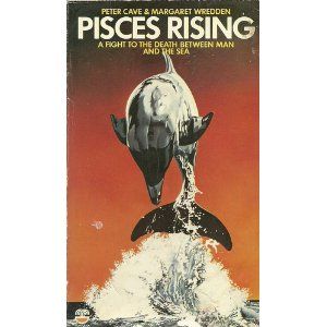 The cover of Pisces Rising by Peter Cave and Margaret Wredden; a red background and a dolphin leaping.