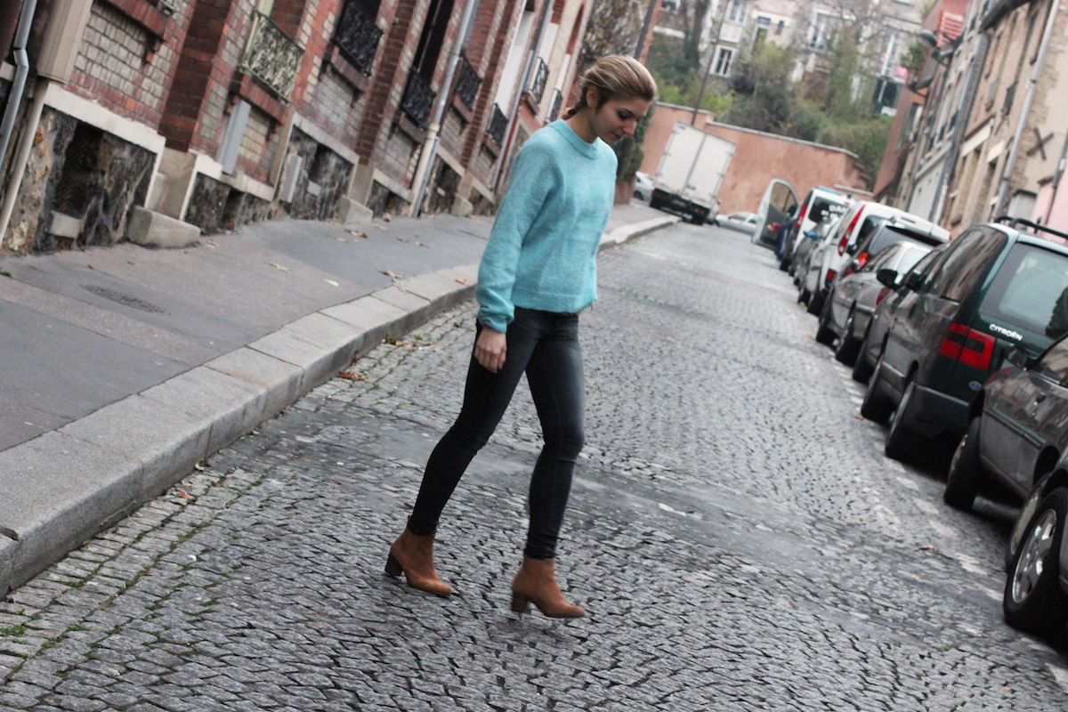 pull hm bleu bottines camel
