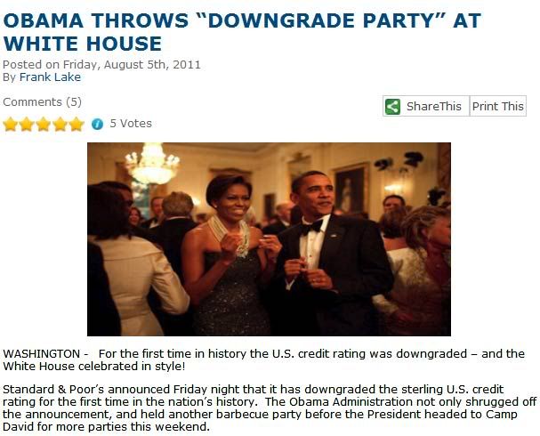 OBAMA THROWS DOWNGRADE PARTY AT WHITE HOUSE