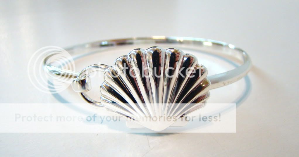 Sterling Silver Scallop Shell Bangle Bracelet  