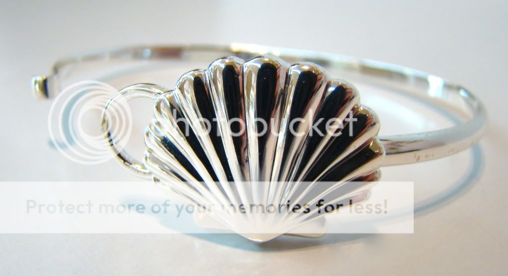 Sterling Silver Scallop Shell Bangle Bracelet  