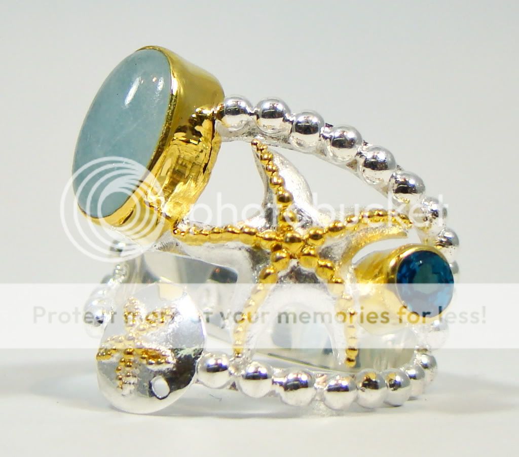 MICHOU SS & 22k Gold Multi Stone Starfish Ring Size 6  